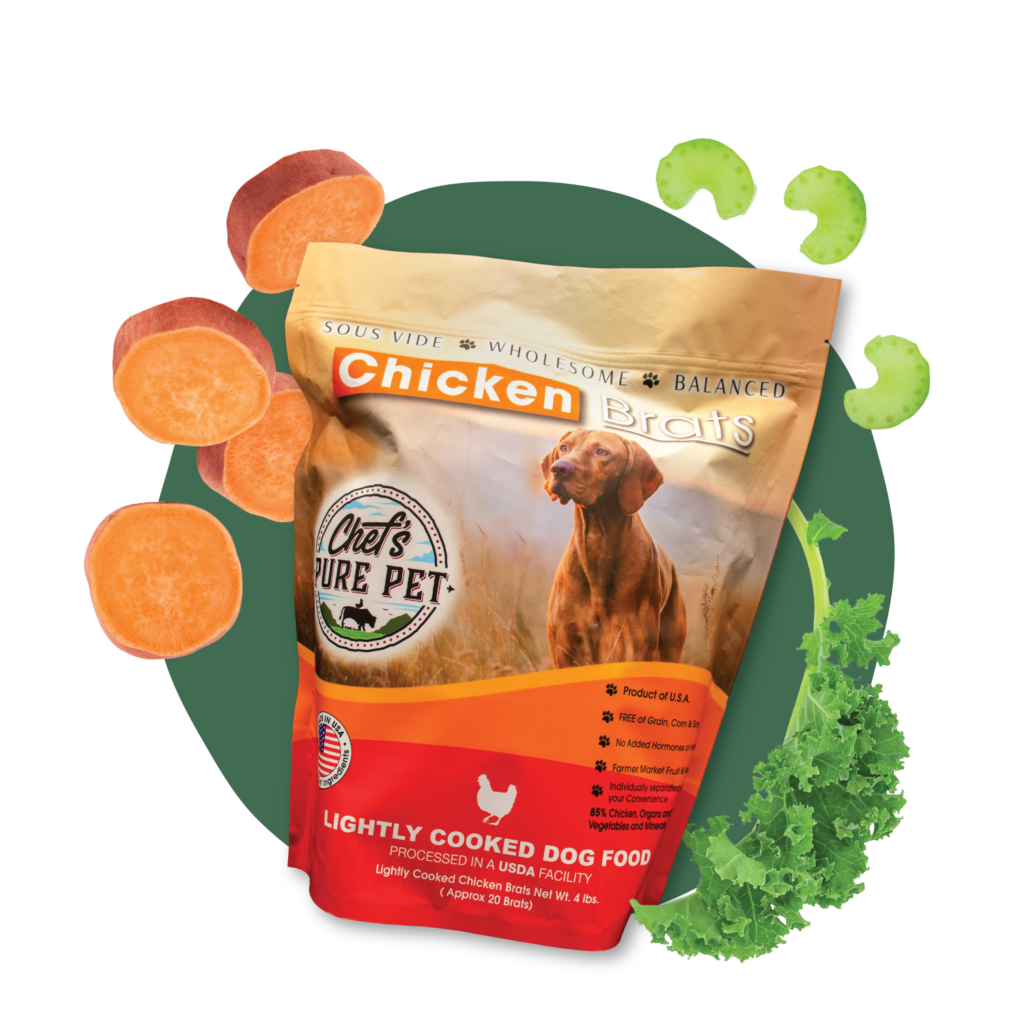 Chefs Pure Pet Dog Food Chicken Brats Graphic with ingredients